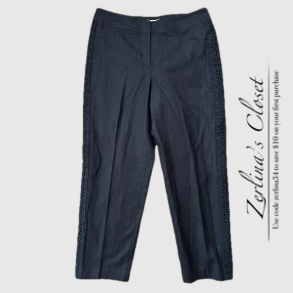 Talbots Black Eyelet Trim Tapered Pants 14